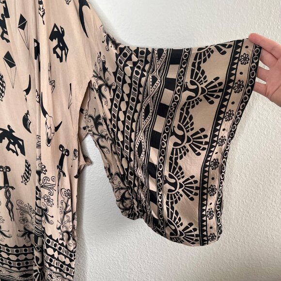 Spell & The Gypsy Beige & Black Thunderbird Totem Patterned Kimono Cardigan - Picture 8 of 12